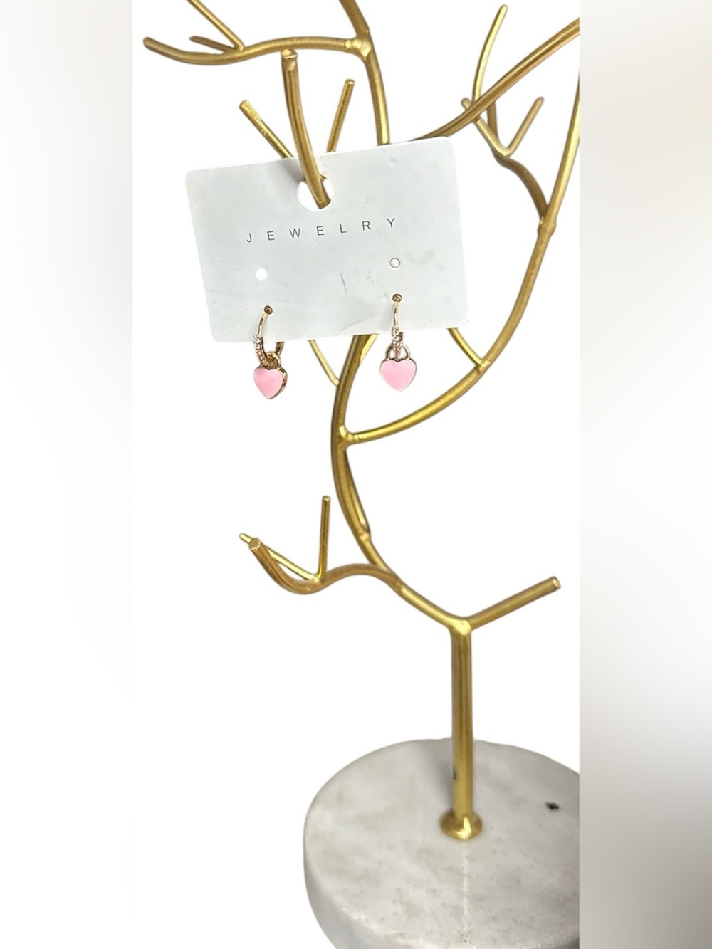 NWOT Gold and Pink Heart Hoop Earrings